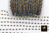 Sapphire Blue Crystal Chain, 4 mm Unfinished Navy Beaded Chain CH #425, Gold or Gunmetal Black Plated Wire Wrapped