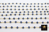 22 k Gold Plated Sapphire Blue Crystal Chain CH # 425, 4 mm Unfinished Bead Wire Wrapped Chains