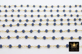 22 k Gold Plated Sapphire Blue Crystal Chain CH # 425, 4 mm Unfinished Bead Wire Wrapped Chains