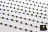 22 k Gold Plated Sapphire Blue Crystal Chain CH # 425, 4 mm Unfinished Bead Wire Wrapped Chains