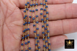 Sapphire Blue Crystal Rosary Chain, 4 mm Unfinished Navy Beaded Chain CH #425, Gold or Gunmetal Black Plated Wire Wrapped