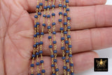 22 k Gold Plated Sapphire Blue Crystal Rosary Chain CH # 425, 4 mm Unfinished Bead Wire Wrapped Chains