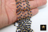 Sapphire Blue Crystal Rosary Chain, 4 mm Unfinished Navy Beaded Chain CH #425, Gold or Gunmetal Black Plated Wire Wrapped
