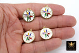 Directional Compass Charms, White and Gold CZ Pave Round Rainbow Multi-Color Disc #481, Enamel Charms