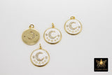 CZ Moon and Stars Charms, White and Gold Pave Round Disc #322, Multi Color Cubic Zirconia for Bracelet or Necklace Jewelry