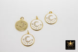 Moon and Stars Charms, White and Gold #501/502, CZ Pave Round Disc