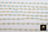 22 k Gold Plated Light Amazonite Crystal Beaded Rosary Chain CH #318, 4 mm Wire Wrapped Glass Unfinished
