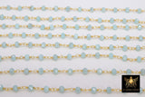 22 k Gold Plated Light Amazonite Crystal Beaded Chain CH# 318, 4 mm Wire Wrapped Glass Unfinished