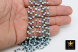 Seafoam Blue Amazonite Crystal Beaded Chain CH# 437, 4 mm Silver Plated Wire Wrapped Glass Unfinished