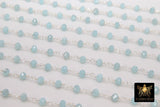 Seafoam Blue Amazonite Crystal Beaded Rosary Chain CH #437, 4 mm Silver Plated Wire Wrapped Glass Unfinished