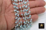 Seafoam Blue Amazonite Crystal Beaded Rosary Chain CH #437, 4 mm Silver Plated Wire Wrapped Glass Unfinished