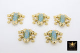 CZ Micro Pave Frog Connectors, Gold 3D Colorful Amphibian Blue Turquoise #643, Green Toad Pendant Bead