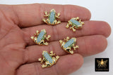 CZ Micro Pave Frog Connectors, Gold 3D Colorful Amphibian Blue Turquoise #643, Green Toad Pendant Bead