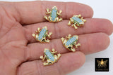 CZ Micro Pave Frog Connectors, Gold 3D Colorful Amphibian Blue Turquoise #643, Green Toad Pendant Bead