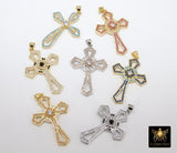 Large CZ Cross Pendant, CZ Micro Paved Silver, Gold Colorful Coptic Cross for Necklaces