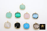Square Gemstone Charms, 12 mm Gold Gemstone Charms # 2994, Sterling Silver Gold Plated Birthstone Pendants