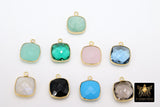 Square Gemstone Charms, 12 mm Gold Gemstone Charms #2994, Sterling Silver Gold Plated Birthstone Pendants