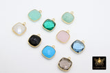 Square Gemstone Charms, 12 mm Gold Gemstone Charms # 2994, Sterling Silver Gold Plated Birthstone Pendants