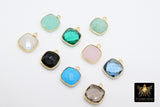 Square Gemstone Charms, 12 mm Gold Gemstone Charms #2994, Sterling Silver Gold Plated Birthstone Pendants