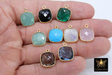 Square Gemstone Charms, 12 mm Gold Gemstone Charms #2994, Sterling Silver Gold Plated Birthstone Pendants