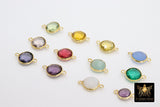 Gold Round Gemstone Connectors, 8 mm Bezel Links #2188, 10 mm Gold Over 925 Silver