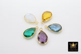 Long Teardrop Charms, Gold Plated Oval Elongated Gemstone Charms Sterling Silver Birthstone Pendants