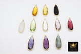 Long Teardrop Charms, Gold Plated Oval Elongated Gemstone Charms Sterling Silver Birthstone Pendants