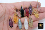 Long Teardrop Charms, Gold Plated Oval Elongated Gemstone Charms Sterling Silver Birthstone Pendants