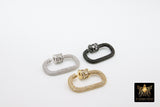 CZ Micro Pave Oval Screw Clasps, Baguettes Large Connector Claw Silver, Black