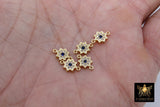 Starburst Connector Links, 2 Pcs CZ Pave Bead with Sapphire Blue CZ, Gold