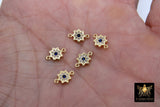 Starburst Connector Links, 2 Pcs CZ Pave Bead with Sapphire Blue CZ, Gold