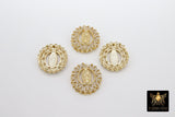 Gold Jesus Virgin Mary Charms, #598, CZ Micro Pave Religious Connector Beads or Slide Bead Pendants