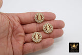 Gold Jesus Virgin Mary Charms, CZ Micro Pave Connector Beads or Slide Bead Pendants # 598, Gold Round Disc CZ Beads