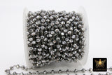 Gunmetal Black Crystal Rosary Chain, 4 mm Wire Wrapped Crystal Beads, Unfinished Jewelry Chains Bulk