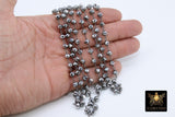 Gunmetal Black Crystal Rosary Chain, 4 mm Wire Wrapped Crystal Beads, Unfinished Jewelry Chains Bulk