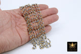 Gunmetal Black Crystal Chain, 6 mm Gold Wire Wrapped Crystal Beads CH #535, Unfinished Jewelry Chains Bulk