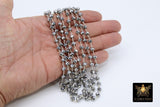 Gunmetal Black Crystal Rosary Chain, 6 mm Silver Wire Wrapped Crystal Beads CH #402, Unfinished Jewelry Chains Bulk