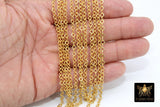 Cable Chain, 4 mm Square Diamond Unfinished Necklace CH #201, 16 k Brushed Gold Dainty Jewelry Chains