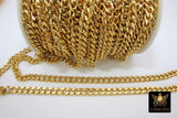 Gold Cuban Curb Chain, 304 Stainless Steel Heavy Flat Miami Diamond Cut Oval Jewelry Chains CH #217, By the Yard