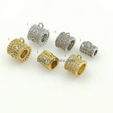 CZ Micro Pave Bail Bead, Gold or Silver Round Connector Tube Charm Pendant Holders #133, Clover Big Large Hole with Loop