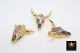 Cow Skull Pendant, 24 k Gold Bone Resin Longhorn Skull, CW #23