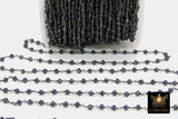 Charcoal Navy Rosary Gold Chain, 4 mm Black Wire Wrapped CH #430, Bead Gunmetal Chains