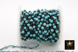 Turquoise Blue Beaded Chain, 4 mm Wire Wrapped CH #521, 6 mm Gunmetal Black