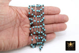 Turquoise Rosary Blue Beaded Chain, 4 mm Wire Wrapped CH #524, Silver Plated