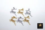 Micro Pave CZ Reindeer Charm, Gold or Silver Deer Multi Color Cubic Zirconia Christmas Animal Charms