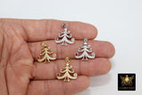 Micro Pave CZ Christmas Tree Charm, Gold or Silver Rainbow Cubic Zirconia Christmas Tree Charms - 3 Pc Tree/Gold