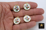 Directional Compass Charms, White and Gold CZ Pave Round Rainbow Multi-Color Disc #481, Enamel Charms