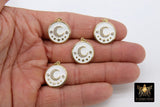 CZ Moon and Stars Charms, White and Gold Pave Round Disc #322, Multi Color Cubic Zirconia for Bracelet or Necklace Jewelry