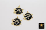Arrow Charms, Black and Gold CZ Pave Round Disc Angel Wings, Star