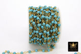 Turquoise Beaded Chain, 4 mm, 6 mm Wire Wrapped Blue Boho Howlite CH #526
